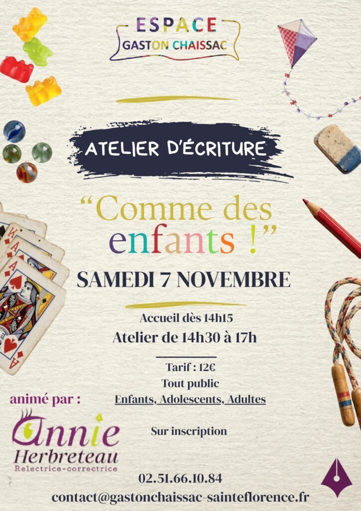 Atelier d’écriture “Comme des enfants !” Samedi 7 novembre 2026